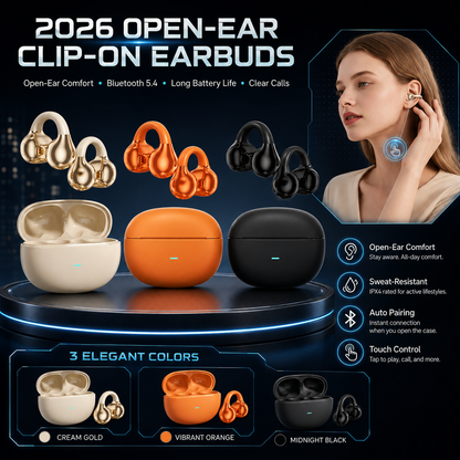 Auricolari Open-Ear a Clip 🎧👂 | Bluetooth 5.4, Audio Direzionale e ENC per Musica e Chiamate | Resistenti agli Schizzi IPX4