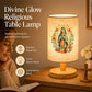 Lampada da Tavolo con Immagine della Vergine Maria 🕯️🌹 | Paralume in Tessuto e Base in Legno | Luce Soffusa per Comodino o Angolo di Preghiera
