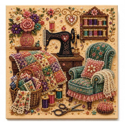 Kit Diamond Painting con Scena d’Interni 💎🖼️ | Mosaico Creativo con Strass da Applicare | Decorazione Fatta a Mano