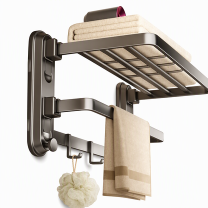 🚿 Portasciugamani Pieghevole a Ventosa Senza Foratura ✨ | Doppio Ripiano Salvaspazio con Ganci 🧺 | Alluminio Spaziale Antiruggine ad Alta Tenuta 🪝 | 2 Colori e 3 Misure