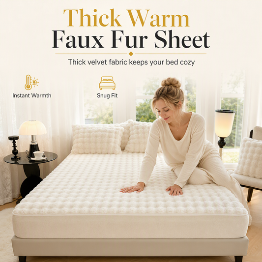 Coprimaterasso con Angoli in Peluche Effetto Coniglio 🛏️☁️ | Morbido e Caldo per l'Inverno, con Bordo Elastico | Varianti Letto e 48 × 74 cm