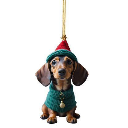 🎄 Decorazione Natalizia a Forma di Bassotto 🐕 | Pendente per Auto, Albero di Natale e Zaini ✨ | Acrilico Resistente e Impermeabile ❄️ | Set da 2 Pezzi in 7 Stili