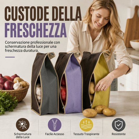 🥔 Sacchetto Oscurante Porta Patate e Verdure ✨ | Barriera Anti-Luce che Rallenta la Germogliazione 🌱 | Cerniera Laterale ad Accesso Rapido ↘️ | 46x25,5x30,5 cm