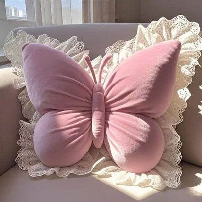 🦋 Cuscino Decorativo a Forma di Farfalla con Bordo in Pizzo ✨ | Morbido Velluto con Supporto Lombare 🛋️ | Per Divano, Letto e Ufficio | 45x45 cm - 4 Colori