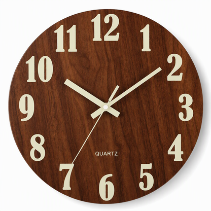 🕰️ Orologio da Parete in Legno Silenzioso ✨ | Quadrante Fluorescente Visibile al Buio 🌙 | Movimento al Quarzo Senza Ticchettio 🤫 | Diametro 30 cm, Effetto Rustico MDF 🪵