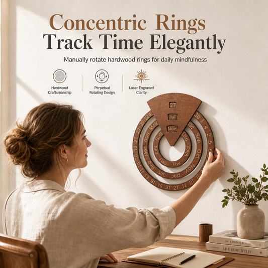 🗓️ Calendario Perpetuo Rotante in Legno ✨ | Dischi Circolari Concentrici da Parete 🪵 | Riutilizzabile all'Infinito Senza Spreco di Carta 🌿 | Design Nordico per Salotto e Studio 🏡
