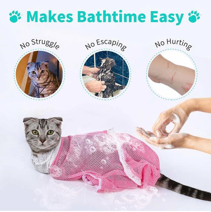 🐱 Borsa per Bagno e Toelettatura Gatto 🛁 | Rete Traspirante Antigraffio e Antimorso 🛡️ | Cerniere per Zampe e Taglio Unghie Sicuro 🐾 | Chiusura Regolabile Anti-Fuga ✨