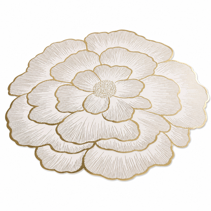 🍽️ Tovaglietta in PVC a Fiore di Peonia ✨ | Traforata Metallizzata in Stile Nordico 🌸 | Termoresistente Impermeabile e Antiscivolo 🛡️ | Sottopiatto Elegante per la Tavola 🥂
