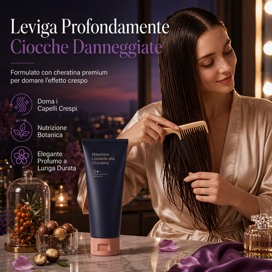 💆‍♀️ Maschera Lisciante alla Cheratina ✨ | Nutre e Ripara Capelli Secchi e Danneggiati 🌿 | Effetto Anti-Crespo con Olio di Macadamia 💧 | Trattamento Ristrutturante da 320 ml 🧴