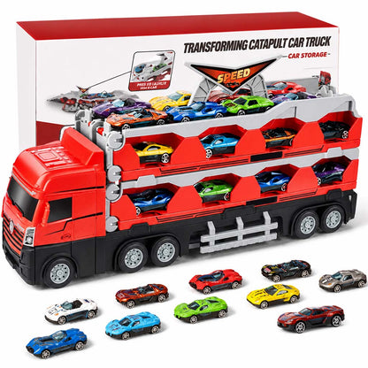 🚛 Camion Bisarca Trasformabile per Bambini 🏁 | Pista Pieghevole da 207 cm con Lanciatore Doppio 🏎️ | Effetti Sonori e Vano Salvaspazio 🔊 | Con Mini Veicoli in Lega ✨