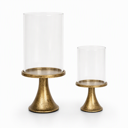 🕯️ Set 2 Portacandele Oro Vintage con Vetro Antivento ✨ | Base Pesante Antiribaltamento in Metallo 🛡️ | Centrotavola Elegante per Matrimoni e Cene a Lume di Candela 🥂