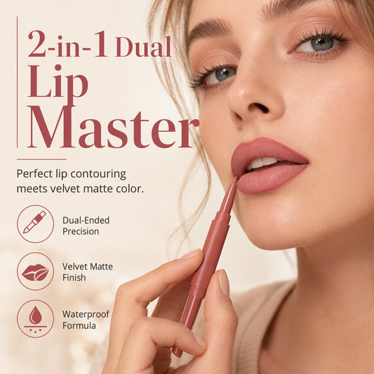 💄 Rossetto Matte e Matita Labbra 2 in 1 Doppia Punta 💋 | Contorno Preciso ed Effetto Velluto ✨ | Impermeabile a Lunga Tenuta No-Transfer 💧 | 12 Tonalità Eleganti