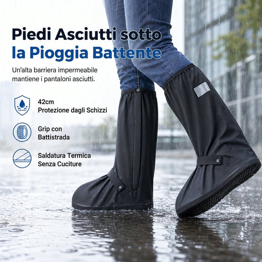 🌧️ Copristivali Impermeabili Alti da Pioggia 👢 Copriscarpe in PVC con Suola Antiscivolo 🛡️ Gambale 42cm e Strisce Riflettenti 🚶‍♂️ | per Moto, Bici e Pendolari 🚴 | Unisex 🥾