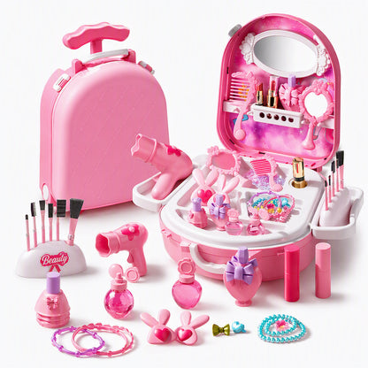 🎀 Valigetta Trolley Toeletta 3-in-1 da Principessa ✨ | Set Trucco Giocattolo con Bambole, Specchio e 30+ Accessori 💄 | Si Trasforma in Zaino Portatile e Salone con Ruote 👑🧳