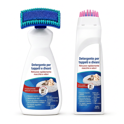 🧼 Smacchiatore Schiumogeno a Secco per Tessuti e Tappeti 🧽 | Spazzola Integrata Senza Acqua ✨ | Elimina Macchie Ostinate e Odori Animali per Divani, Materassi e Auto 🛋️🐾