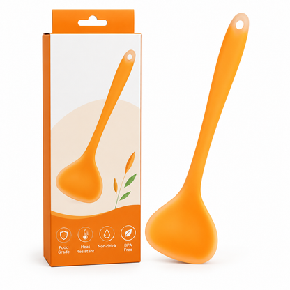 🥣 Mestolo da Cucina in Silicone Morbido per Pentole Antiaderenti 🍲 | Bordo Flessibile Antigraffio e Manico Lungo 30cm 🥄 | Termoresistente, Senza BPA per Zuppe e Salse ✨