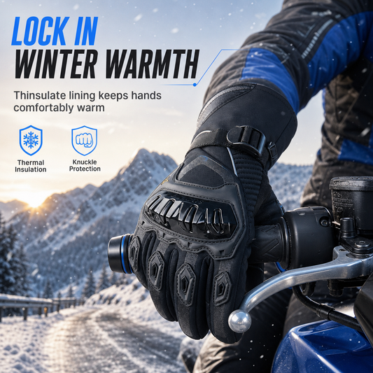 🏍️ Guanti da Moto Invernali Termici e Impermeabili 🧤 | Protezione Nocche 3D Rigida e Palmo Antiscivolo 🛡️ | Fodera Calda Antivento con Polsino Extra Lungo 10,5cm ❄️
