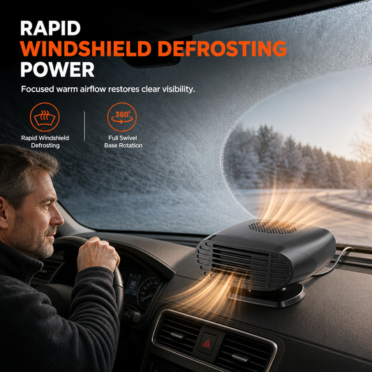 🚗 Sbrinatore e Termoventilatore per Auto 12V/24V ❄️🔥 | Riscaldamento Rapido e Base Girevole a 360° 🔄 | Modalità Caldo/Freddo | Antiappannante Parabrezza per Auto e Camion 🚙