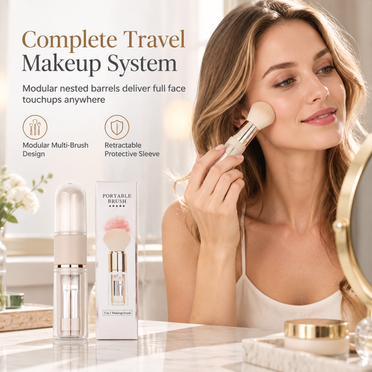 🪞 Set Pennelli Trucco da Viaggio Retrattile 5 in 1 & 6 in 1 ✨ | Capsula Antipolvere con Pennello Cipria, Fard & Occhi 👝 | Setole Morbide ad Incastro per Borsa e Ritocchi 🌸