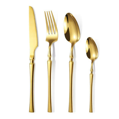 🍴 Set Posate Eleganti in Acciaio Inox ✨ | Coltelli Bistecca, Forchette e Cucchiai Lucidi a Specchio 🍽️ | Manico Ergonomico a Vita Sottile per Cene e Feste (Set 4 o 24 Pezzi) 🥂