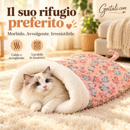 🐱 Cuccia Sacco Nanna Morbido per Gatti e Cani Piccoli | Interno in Soffice Peluche Termico e Design Avvolgente a 360° | Tasca Semi-Chiusa Calda e Lavabile in Lavatrice 🐾