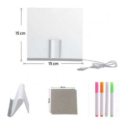 🎨 Tavoletta Luminosa da Disegno in Acrilico con LED per Bambini ✨ Lavagna Trasparente Riscrivibile e Cancellabile | Luce Notturna da Comodino USB con Pennarelli Colorati 🌙