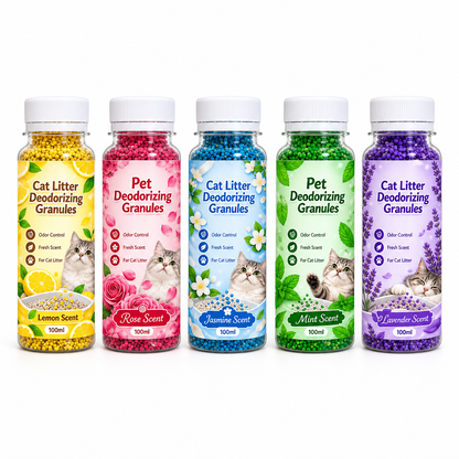 🐱 Granuli Deodoranti per Lettiera Gatto 100ml 🌸 | Assorbe Odori di Ammoniaca alla Radice ✨ | Perle Profumate Naturali a Rilascio Prolungato in 5 Fragranze 🐾🌿