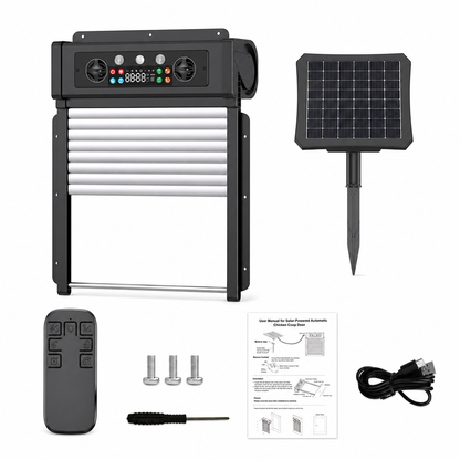 🐔 Porta Automatica per Pollaio Solare a Serranda ☀️ | Sensore Anti-Schiacciamento e Telecomando ✨ | 4 Modalità Timer/Luce Impermeabile IP67 Anti-Predatori (30x17 cm) 🛡️🦊