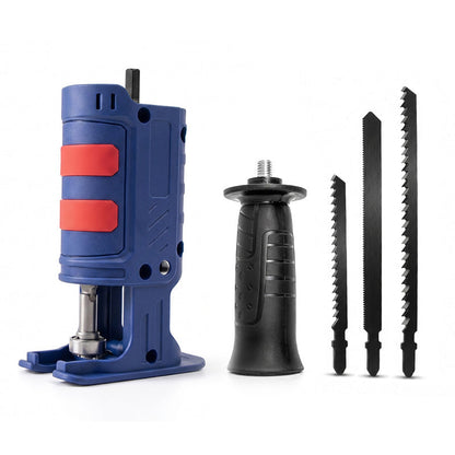 🪚 Adattatore da Trapano a Seghetto Alternativo con 3 Lame ⚡ Trasforma il Trapano in Sega a Gattuccio | Impugnatura Ergonomica per Taglio Rapido di Legno, Metallo e PVC 🛠️