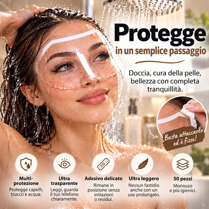 🛡️ Visiere Monouso Trasparenti per Parrucchieri e Doccia ✨ Schermo Protettivo Adesivo Viso per Taglio Capelli, Lacca e Tinte | Striscia Medica Delicata (Set da 50 Pezzi) 💇‍♀️🚿