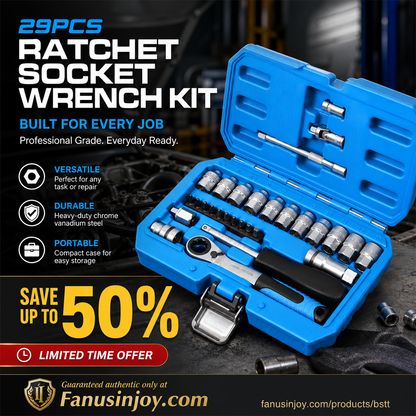 🛠️ Kit di Chiavi a Bussola con Cricchetto da 29 Pezzi | Acciaio al Cromo-Vanadio | Cricchetto Reversibile per Auto, Casa e Fai da Te 🔧
