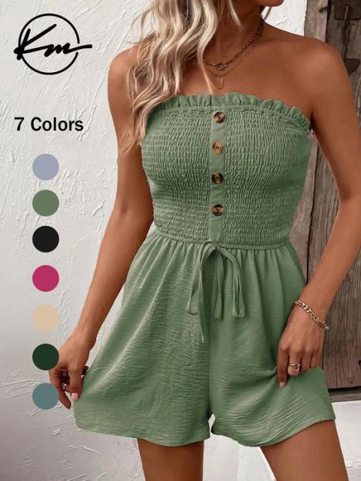 🎉Promozione dell'ultimo giorno - 50% di sconto💃Tuta a tubino con gamba larga, arricciata, senza spalline e allacciata sul davanti da donna